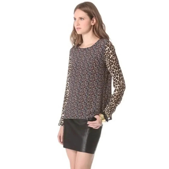Equipment Liam Silk Blouse Large Floral & Animal Print Contrast Scoop Neck - Picture 2 of 13